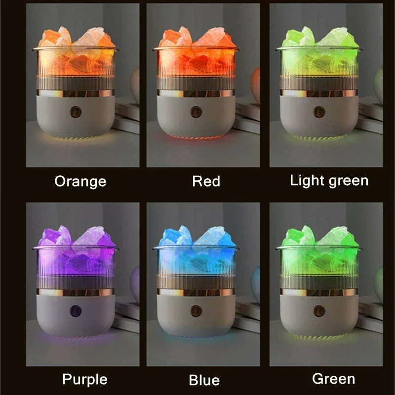 Himalaya saltkrystal lampe &amp; æterisk olie diffuser, USB ultrasonisk luftfugter til hjemmet &amp; kontoret