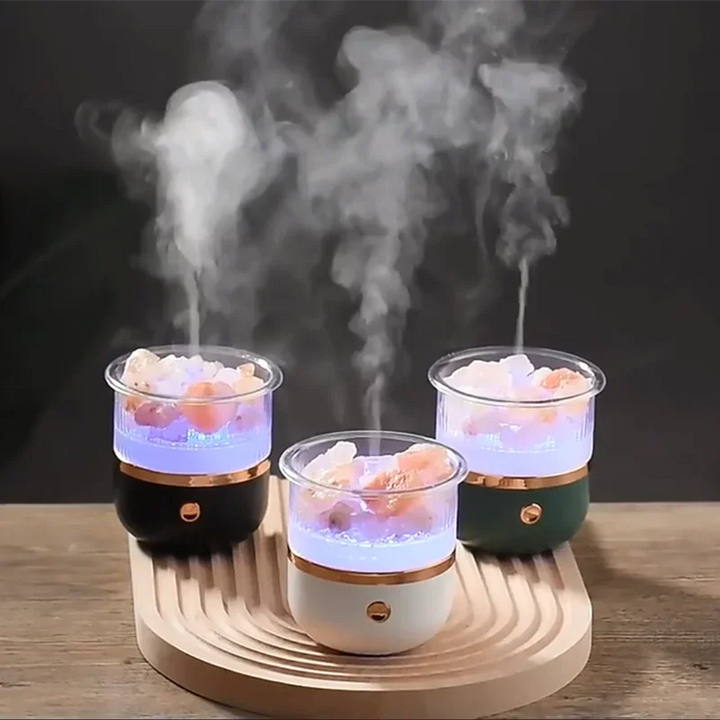 Himalaya saltkrystal lampe &amp; æterisk olie diffuser, USB ultrasonisk luftfugter til hjemmet &amp; kontoret