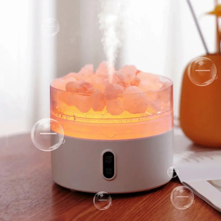 Saltlampe Diffuser - USB Ultrasonisk Æterisk Oliediffuser med Himalayasaltkrystaller &amp; Nattelys