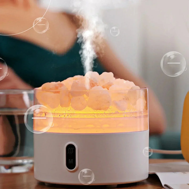 Saltlampe Diffuser - USB Ultrasonisk Æterisk Oliediffuser med Himalayasaltkrystaller &amp; Nattelys