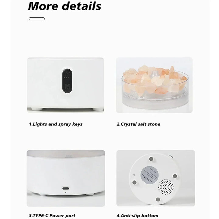 Saltlampe Diffuser - USB Ultrasonisk Æterisk Oliediffuser med Himalayasaltkrystaller &amp; Nattelys