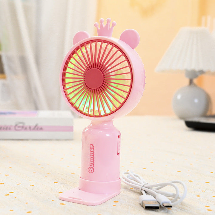 Bærbar USB mini ventilator til damer med LED natlys, foldestativ og sødt design