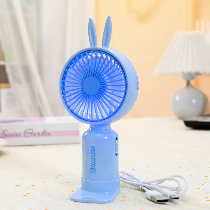 Bærbar USB mini ventilator til damer med LED natlys, foldestativ og sødt design