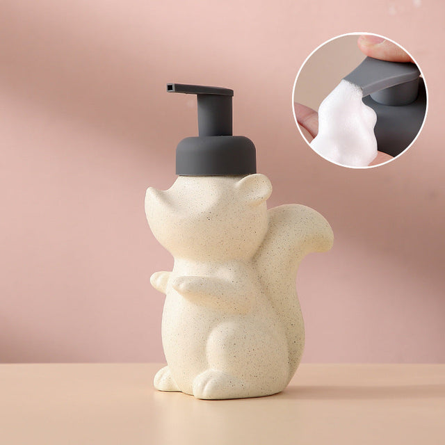 Keramisk Sæbedispenser, Egern Skum Pumpe Badeværelsesflaske, Dyre Design, Genopfyldelig Genanvendelig Lotion Pumpe til Badeværelse Køkken, 510ml/17.2oz
