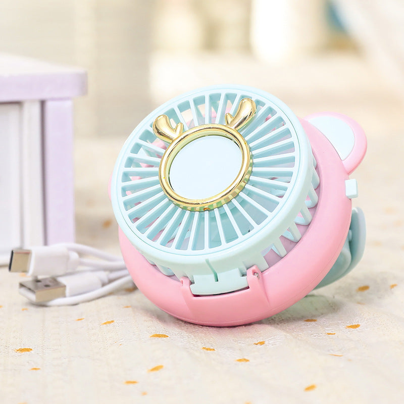 Bærbar mini ventilator til kvinder med spejlfunktion