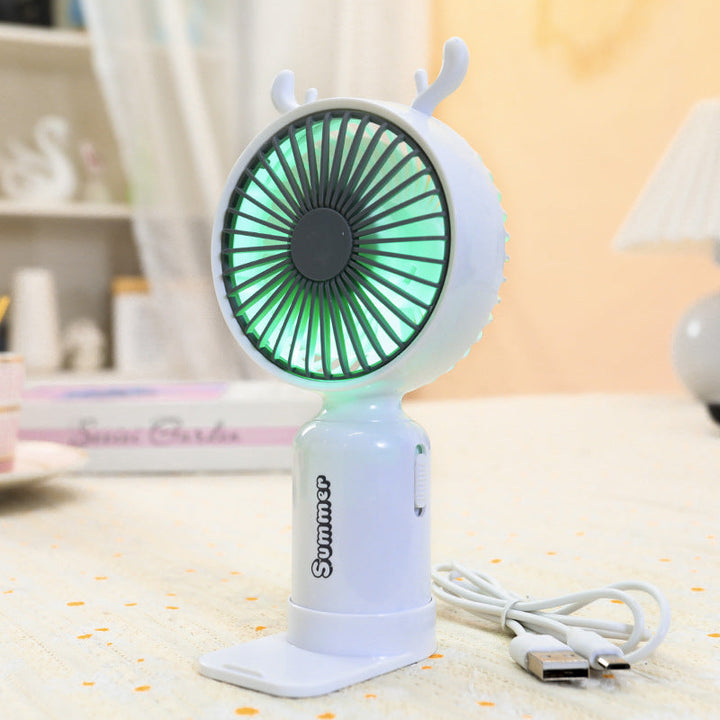 Bærbar USB mini ventilator til damer med LED natlys, foldestativ og sødt design