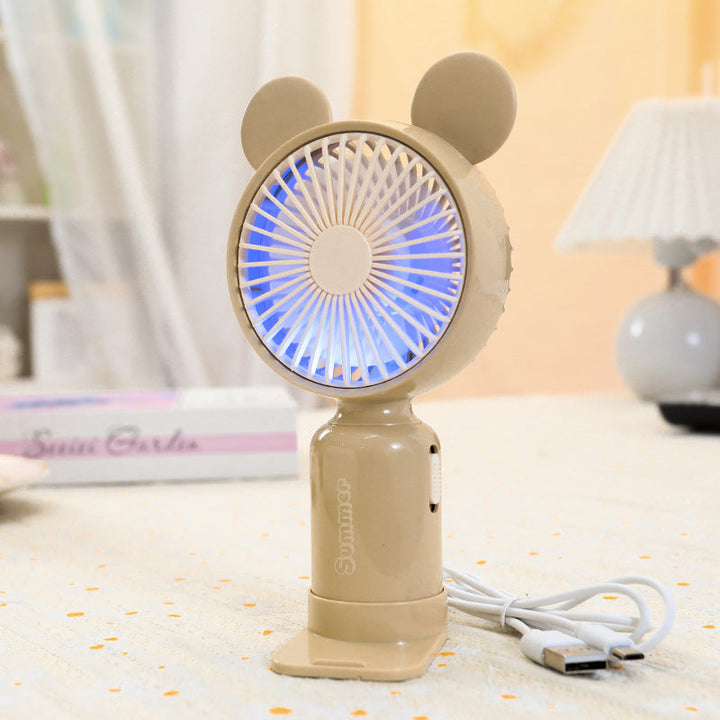 Bærbar USB mini ventilator til damer med LED natlys, foldestativ og sødt design