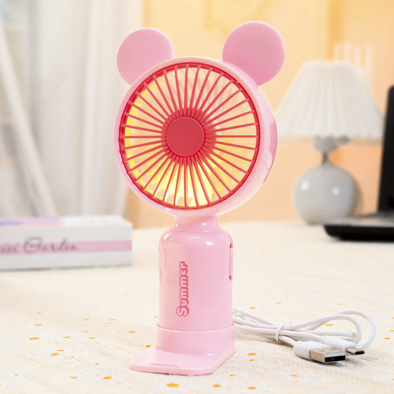Bærbar USB mini ventilator til damer med LED natlys, foldestativ og sødt design