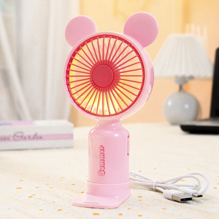 Bærbar USB mini ventilator til damer med LED natlys, foldestativ og sødt design