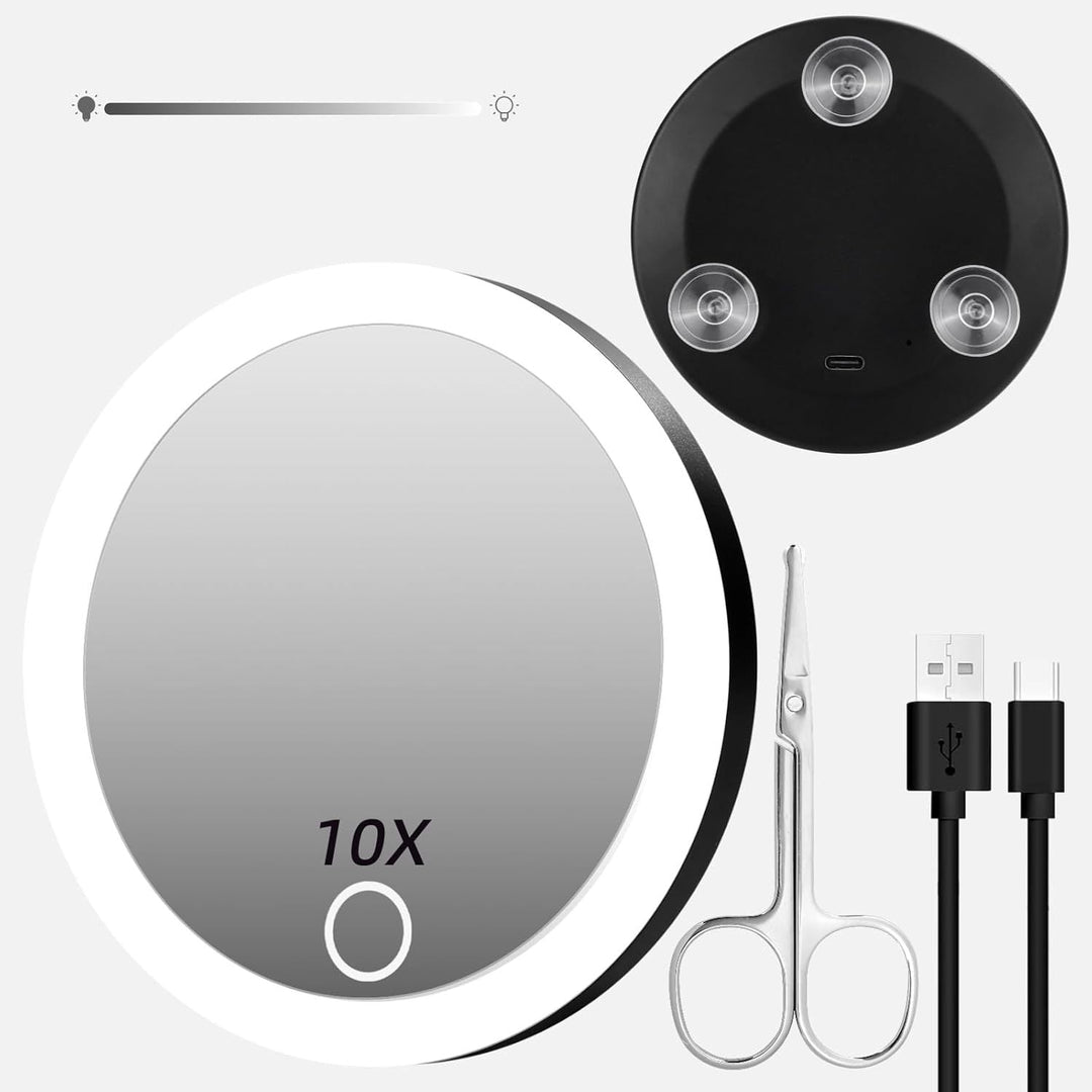 TenX LED Sugeforstørrelses Makeup Spejl med Touch Sensor USB Genopladeligt Bærbart