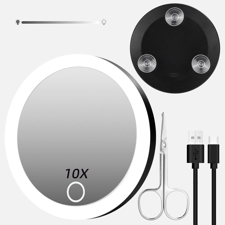 TenX LED Sugeforstørrelses Makeup Spejl med Touch Sensor USB Genopladeligt Bærbart