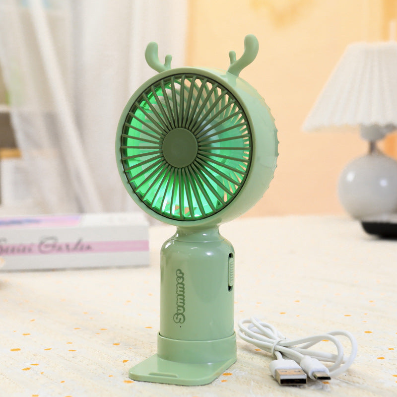 Bærbar USB mini ventilator til damer med LED natlys, foldestativ og sødt design
