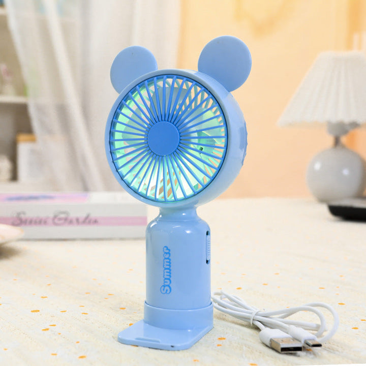 Bærbar USB mini ventilator til damer med LED natlys, foldestativ og sødt design