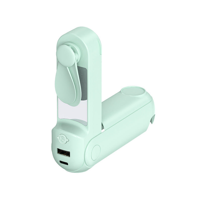 Unisex nan foldbar håndholdt ventilator med indbygget USB power bank og kompakt spejl