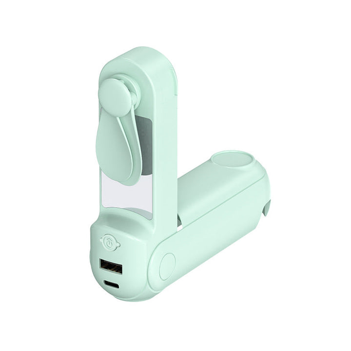 Unisex nan foldbar håndholdt ventilator med indbygget USB power bank og kompakt spejl