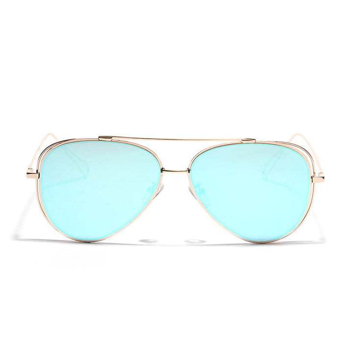 Kvindernes retro aviator solbriller med sølvmetalramme og spejlede linser