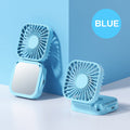 Kølebar, genopladelig, foldbar mini ventilator med spejl og justerbar svivelstand