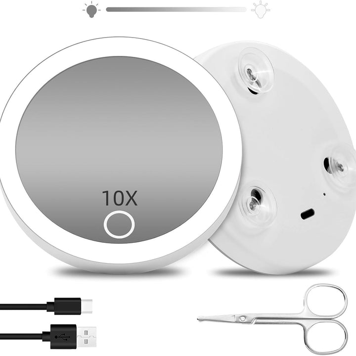 TenX LED Sugeforstørrelses Makeup Spejl med Touch Sensor USB Genopladeligt Bærbart