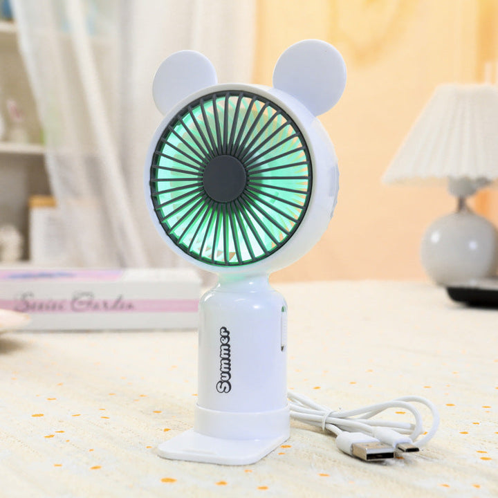 Bærbar USB mini ventilator til damer med LED natlys, foldestativ og sødt design