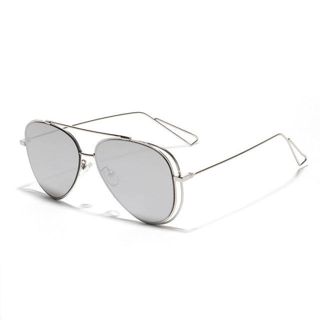 Kvindernes retro aviator solbriller med sølvmetalramme og spejlede linser