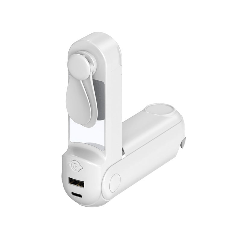 Unisex nan foldbar håndholdt ventilator med indbygget USB power bank og kompakt spejl