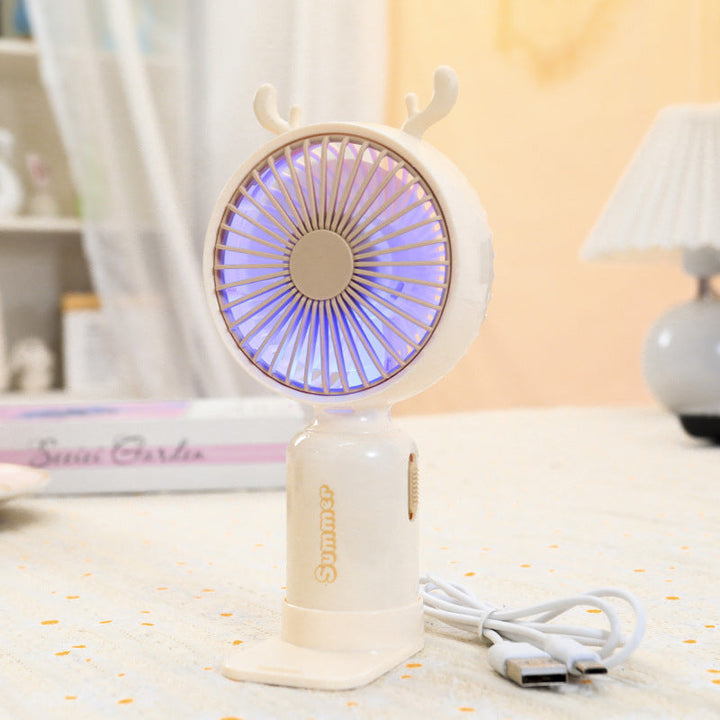 Bærbar USB mini ventilator til damer med LED natlys, foldestativ og sødt design