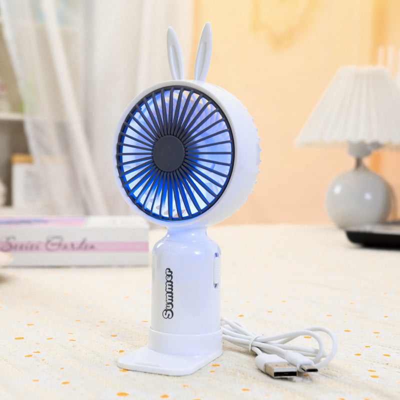 Bærbar USB mini ventilator til damer med LED natlys, foldestativ og sødt design