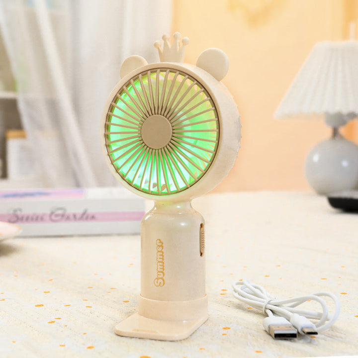 Bærbar USB mini ventilator til damer med LED natlys, foldestativ og sødt design