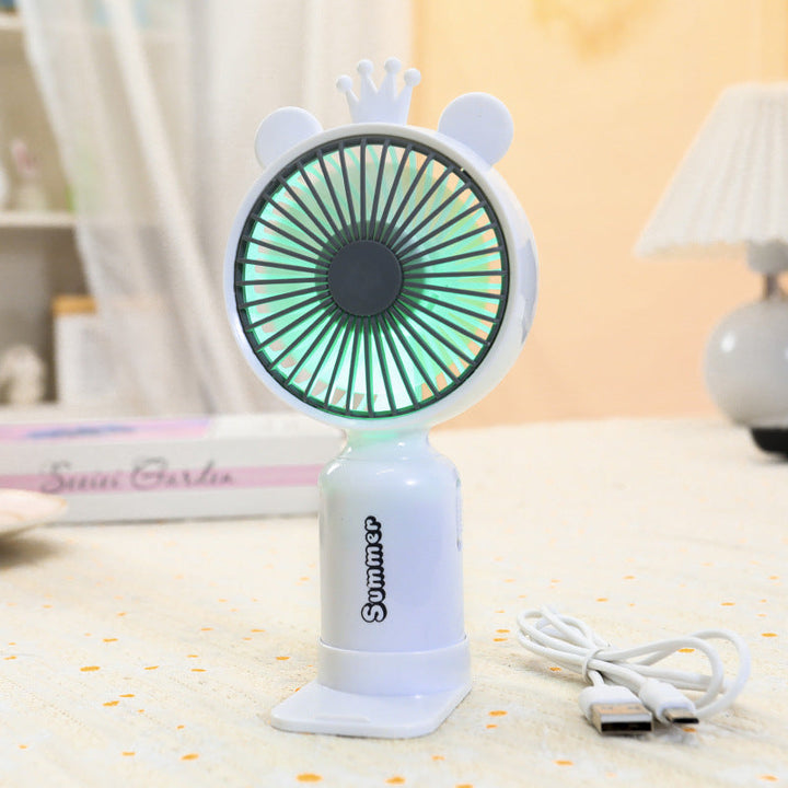 Bærbar USB mini ventilator til damer med LED natlys, foldestativ og sødt design