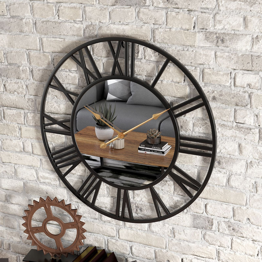 Metal Vintage Vægur i Stort Format med Spejl 39cm