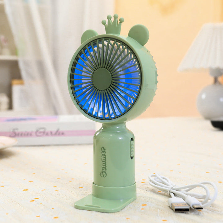 Bærbar USB mini ventilator til damer med LED natlys, foldestativ og sødt design