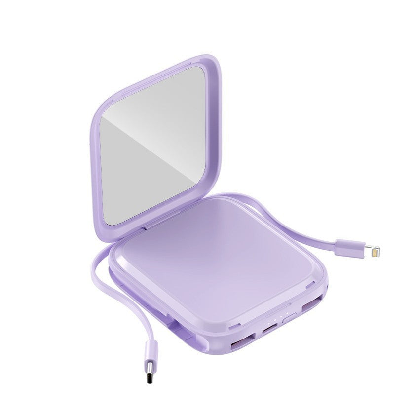 Bærbar powerbank med indbygget spejl og multifunktionel ladekabel