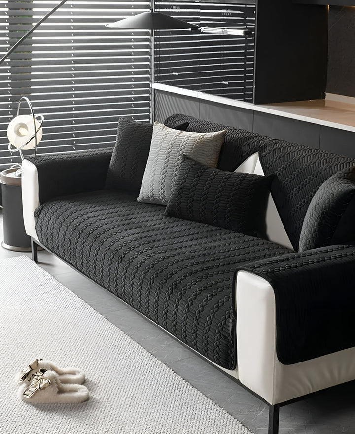 Premium Plush Velvet Sofa Cover – Luksuriøst Geometrisk Mønster med Skridsikker Bagside