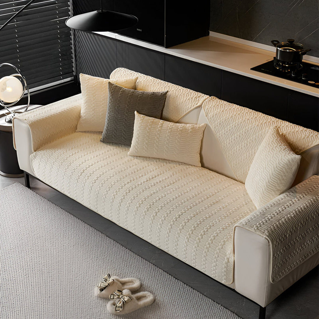 Premium Plush Velvet Sofa Cover – Luksuriøst Geometrisk Mønster med Skridsikker Bagside