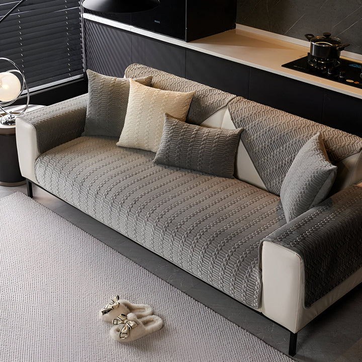 Premium Plush Velvet Sofa Cover – Luksuriøst Geometrisk Mønster med Skridsikker Bagside