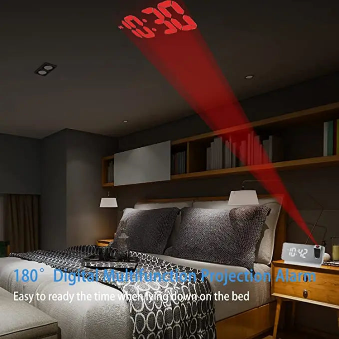 Projektionsvækkeur med spejlskærm og stort LED-display