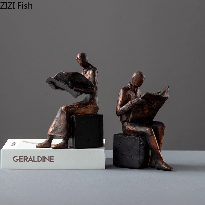 Læser Skulptur Bogstøtte Bogholder Abstrakt Karakter Harpiks Statue Skrivebords Dekoration Figurer Statuette Nordisk Hjemmeindretning