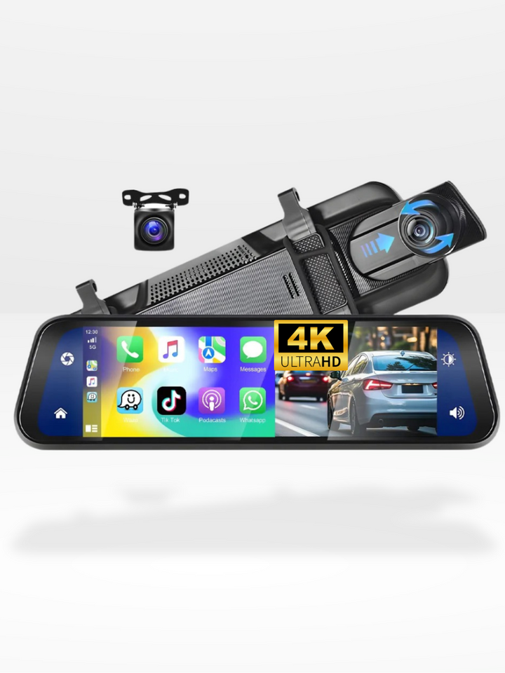 Bakspejl Dash Cam 4K Front &amp; Bag | CarPlay &amp; Smart Køreassistent