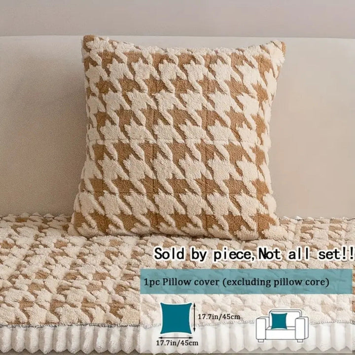 Farverig Plush Houndstooth Sofa Dække og Pude Dække