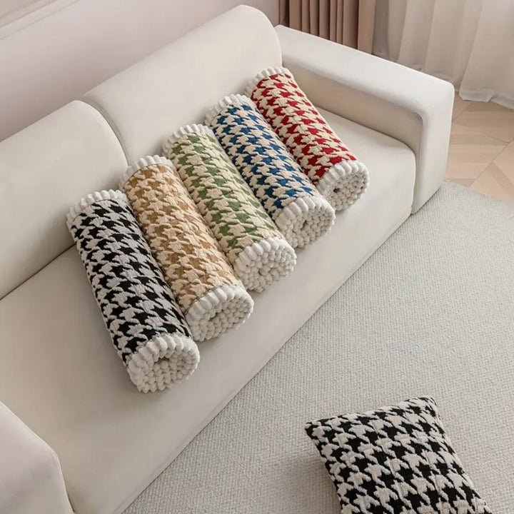 Farverig Plush Houndstooth Sofa Dække og Pude Dække