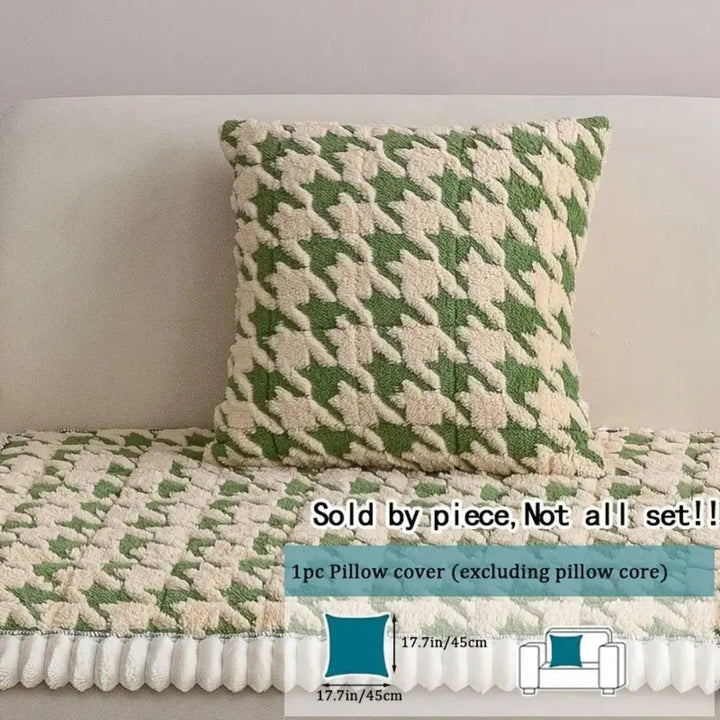 Farverig Plush Houndstooth Sofa Dække og Pude Dække