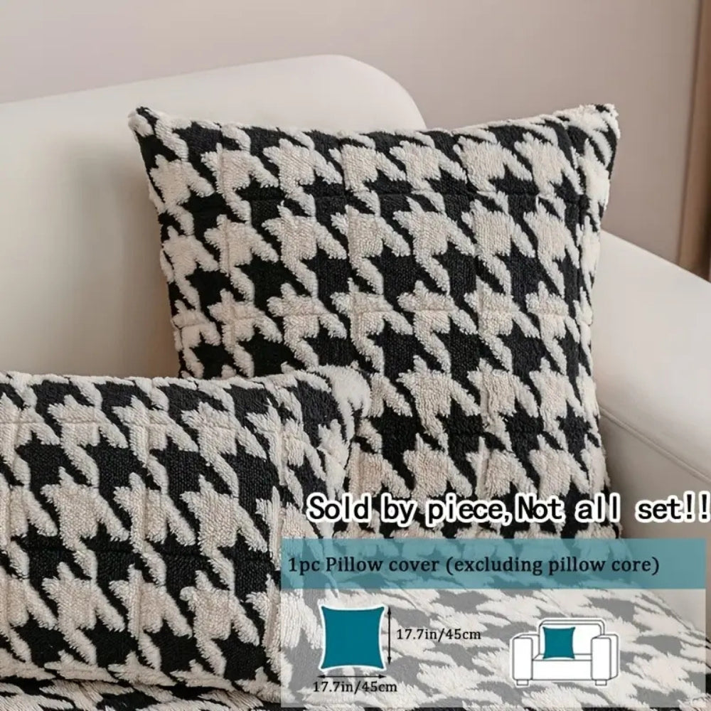 Farverig Plush Houndstooth Sofa Dække og Pude Dække