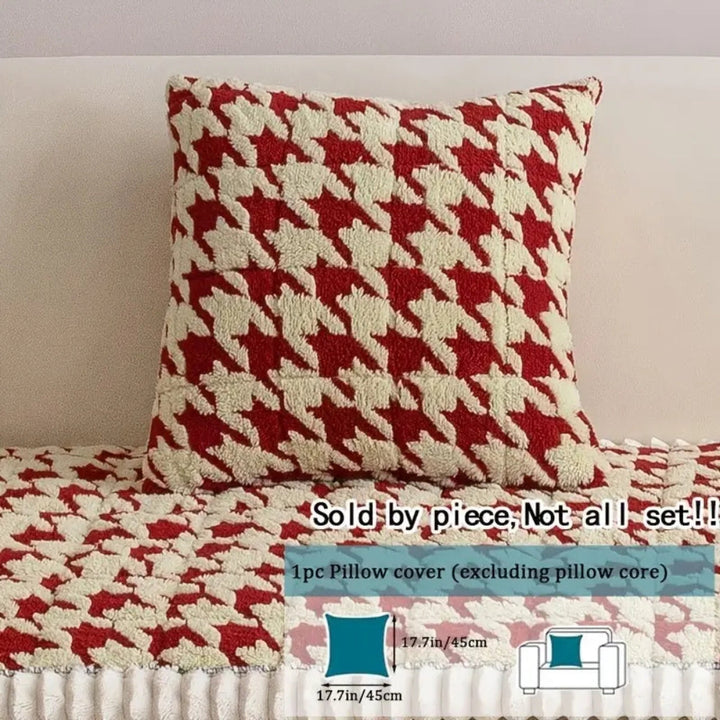 Farverig Plush Houndstooth Sofa Dække og Pude Dække