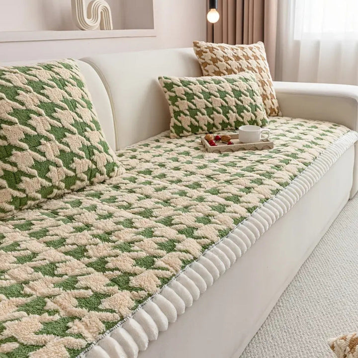 Farverig Plush Houndstooth Sofa Dække og Pude Dække