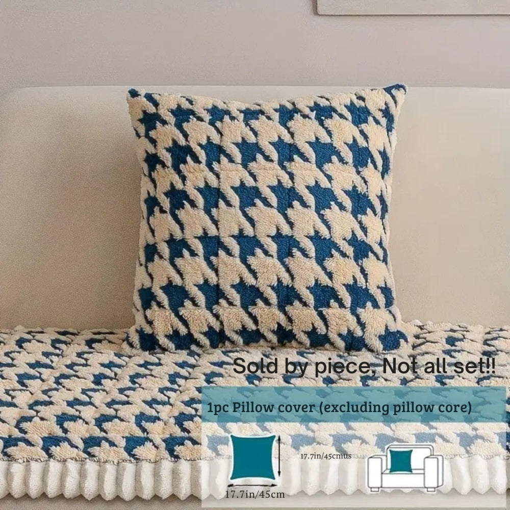Farverig Plush Houndstooth Sofa Dække og Pude Dække