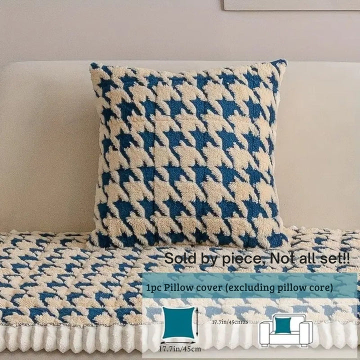 Farverig Plush Houndstooth Sofa Dække og Pude Dække