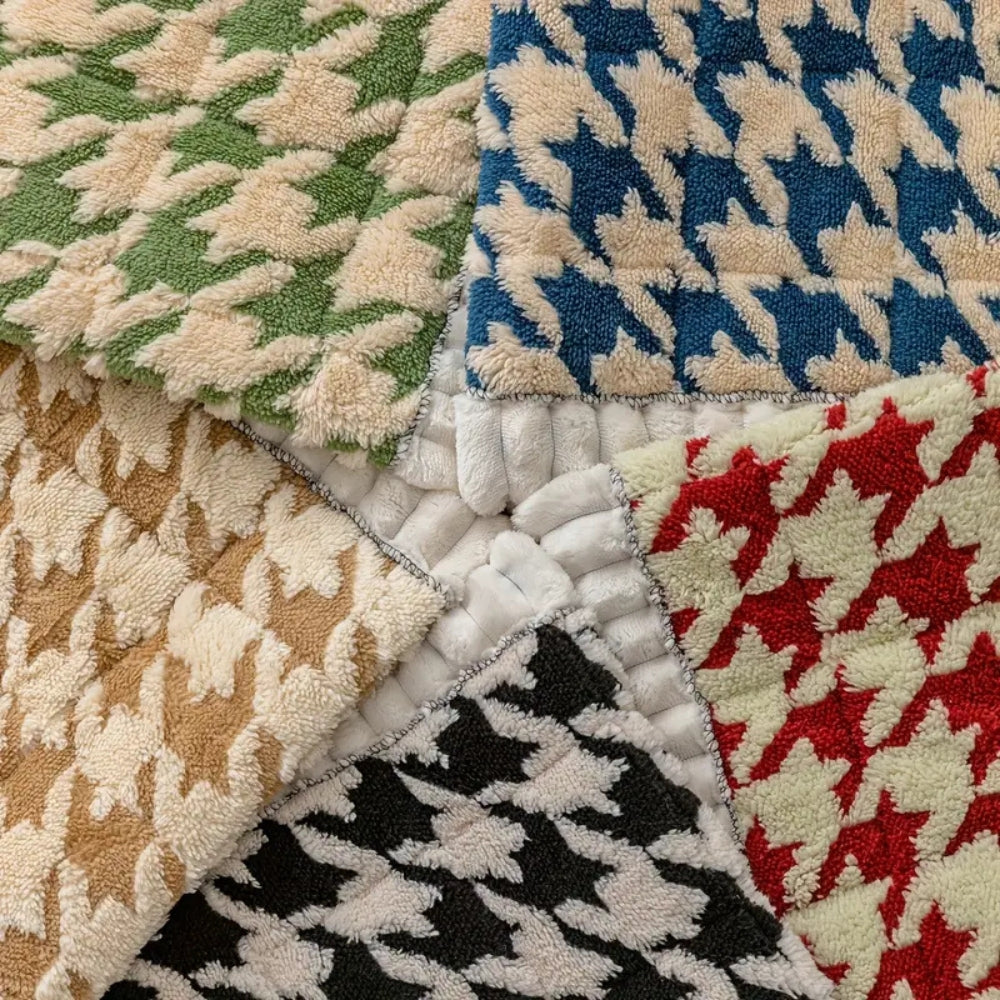 Farverig Plush Houndstooth Sofa Dække og Pude Dække