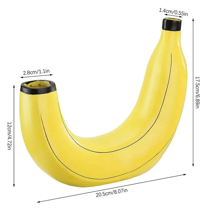 Bananvase, blomster vase lavet af harpiks, sød bananform, dekorativ bordvase til blomsterarrangementer, stue, soveværelse, boligindretning