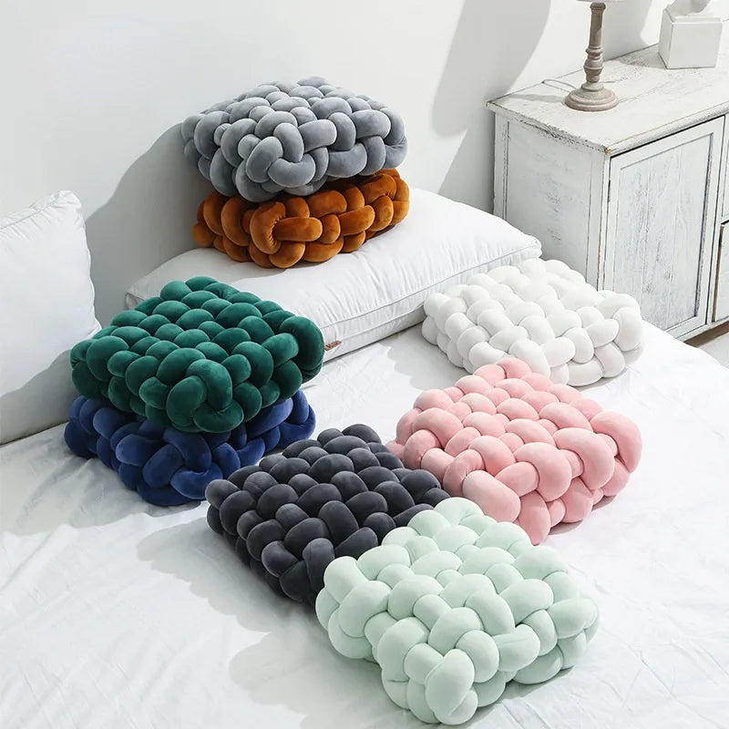 Stue Blød Plush Knude Pude Sofa Pude Ensfarvet Kvadrat Håndvævet Hjem Kaste Pude Kvadrat Vævet Sæde Pude