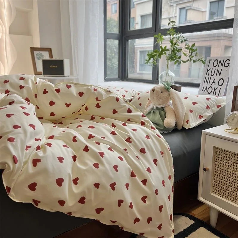 CozyLove | Twin, Full &amp; Queen Dyne Betræk Sæt – Blødt Koreansk-inspireret Sengetøj med Hjerte Design